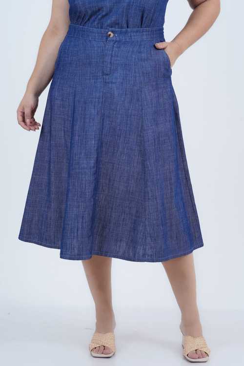 Saia Plus Size Feminino Midi Jeans Libertà