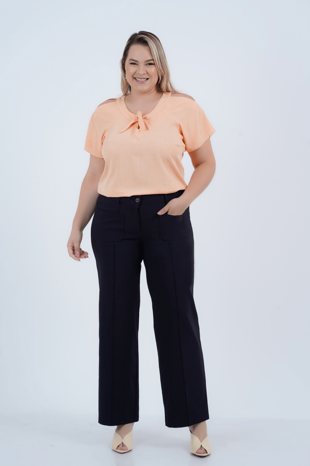Calça Plus Size Feminino Wide Leg Alfaiataria Sartoria