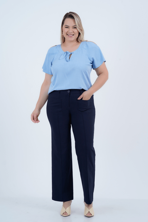 Calça Plus Size Feminino Wide Leg Alfaiataria Sartoria