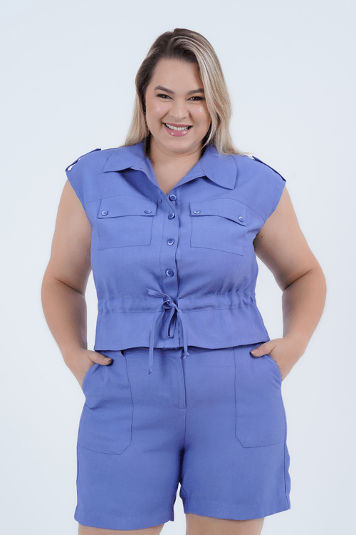 Blusa Colete Plus Size Feminino Manga Curta Orvieto