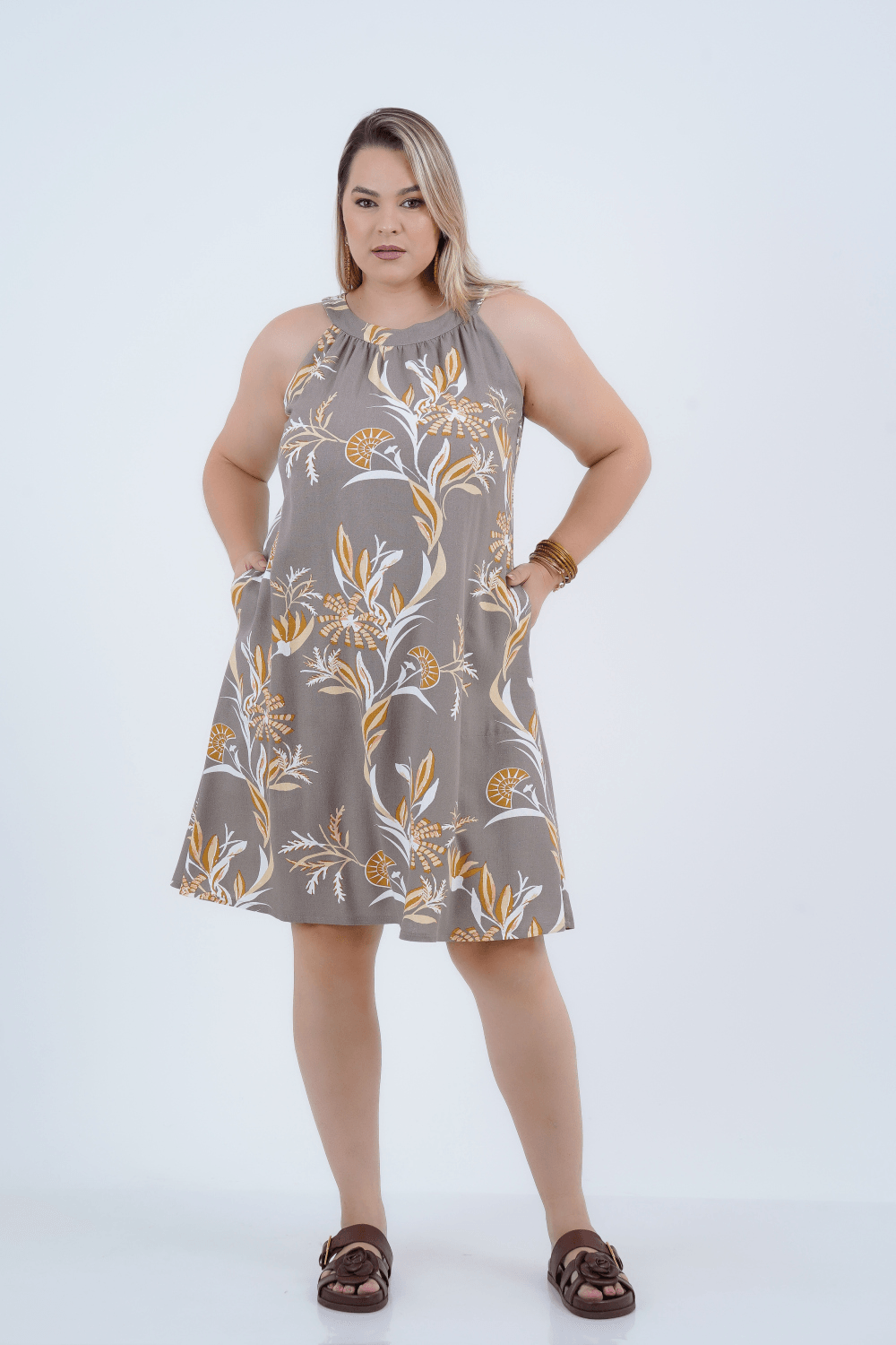 VESTIDO PLUS SIZE FEMININO LINHO MÉDIO LAZISE