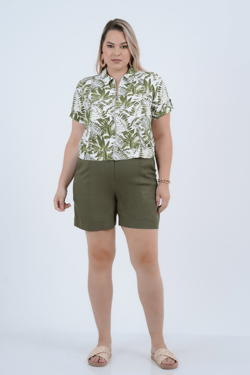JAQUETA PLUS SIZE FEMININO LINHO MANGA CURTA TERRACINA