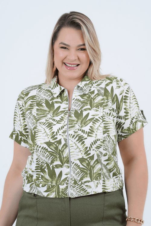 JAQUETA PLUS SIZE FEMININO LINHO MANGA CURTA TERRACINA
