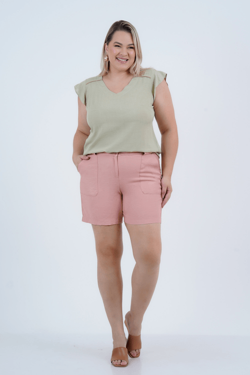 BLUSA PLUS SIZE FEMININO MANGA CURTA LINHO GIORGIA