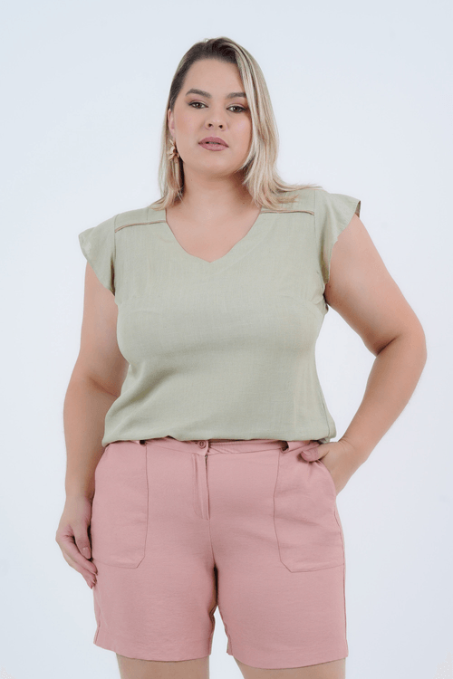 BLUSA PLUS SIZE FEMININO MANGA CURTA LINHO GIORGIA