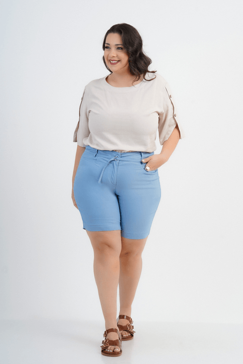 Blusa Plus Size Feminino Manga 3/4 Linho Gianna