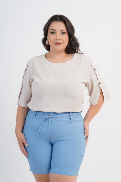 Blusa Plus Size Feminino Manga 3/4 Linho Gianna