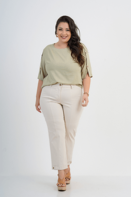 Blusa Plus Size Feminino Manga 3/4 Linho Gianna