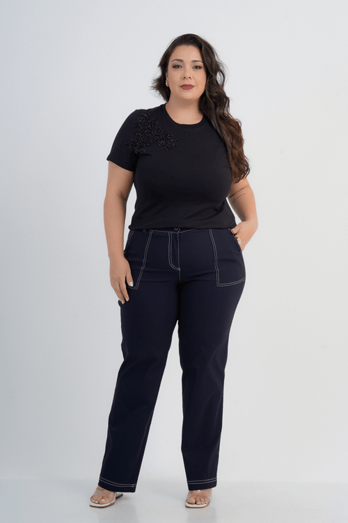 Blusa Plus Size Feminino Manga Curta Floreale