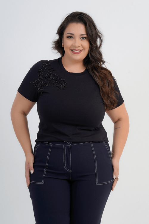 Blusa Plus Size Feminino Manga Curta Floreale