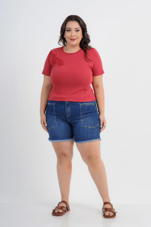 Blusa Plus Size Feminino Manga Curta Floreale