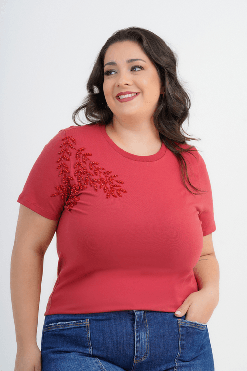 Blusa Plus Size Feminino Manga Curta Floreale