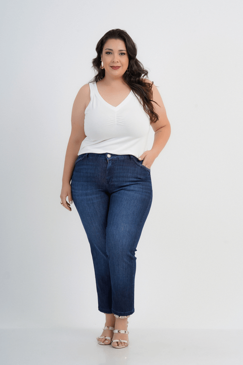Calça Plus Size Feminino Cropped Jeans Treccia