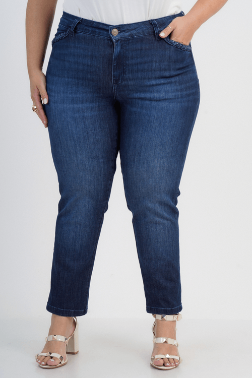 Calça Plus Size Feminino Cropped Jeans Treccia