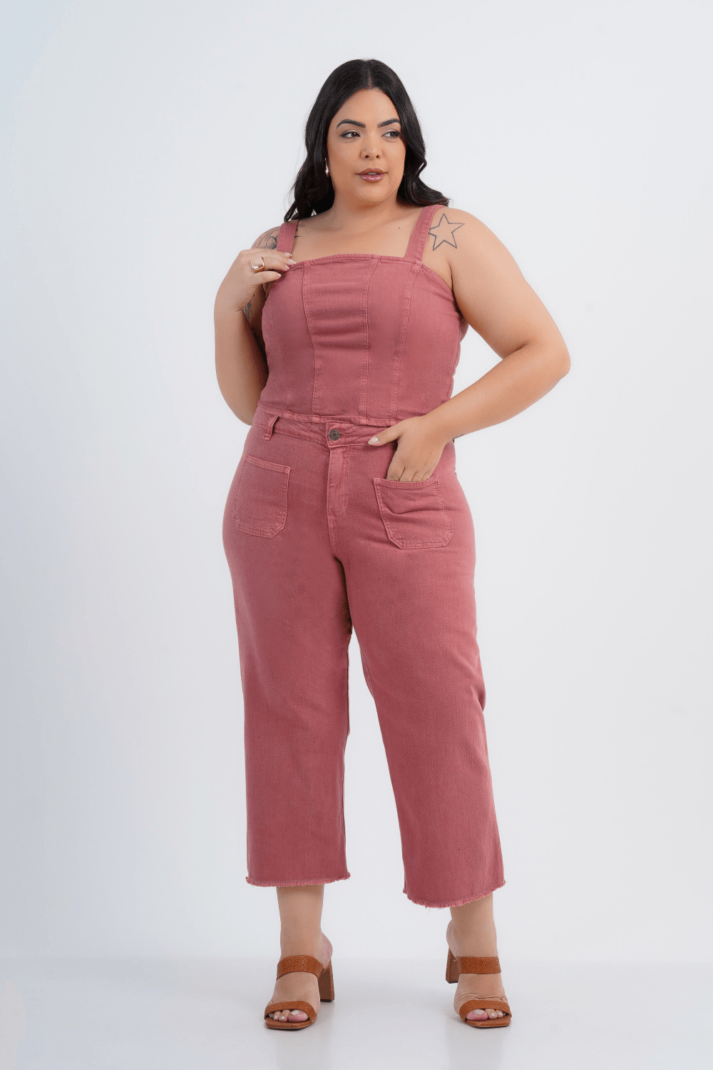 Regata Cropped Plus Size Feminina Jeans Laura