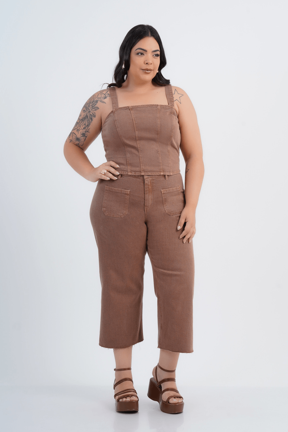 Regata Cropped Plus Size Feminina Jeans Laura