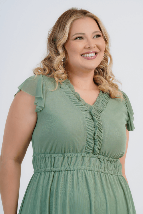 Vestido Plus Size Feminino Midi Tule Volant