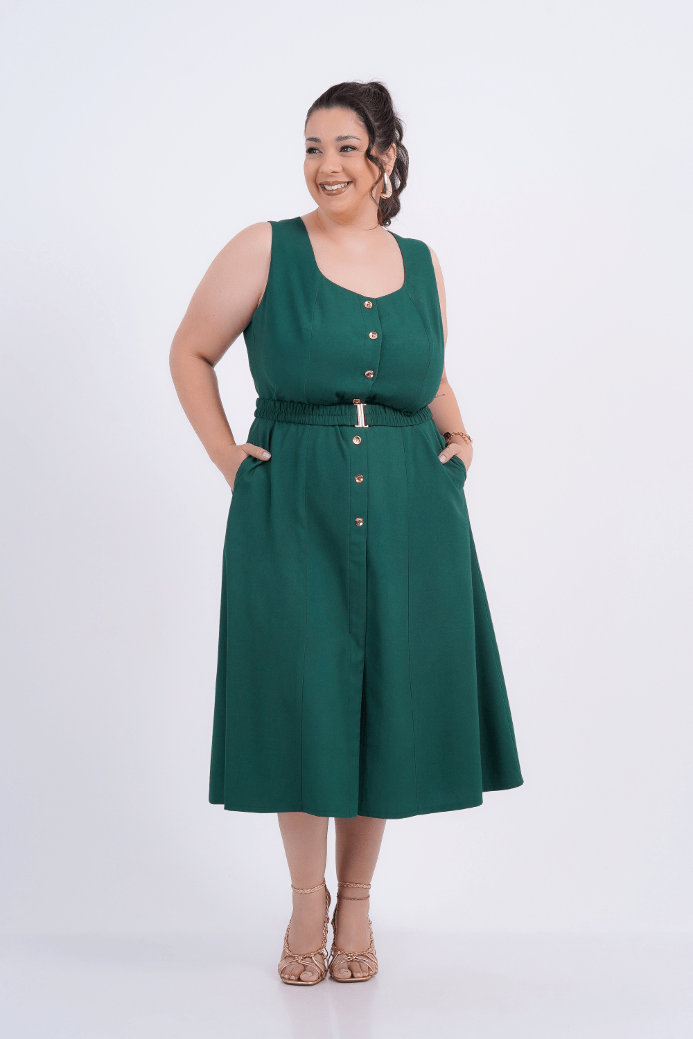 VESTIDO PLUS SIZE FEMININO ALFAIATARIA MIDI NINA