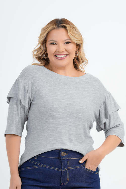 BLUSA PLUS SIZE FEMININO MANGA 3/4 TRICOT MESCLA