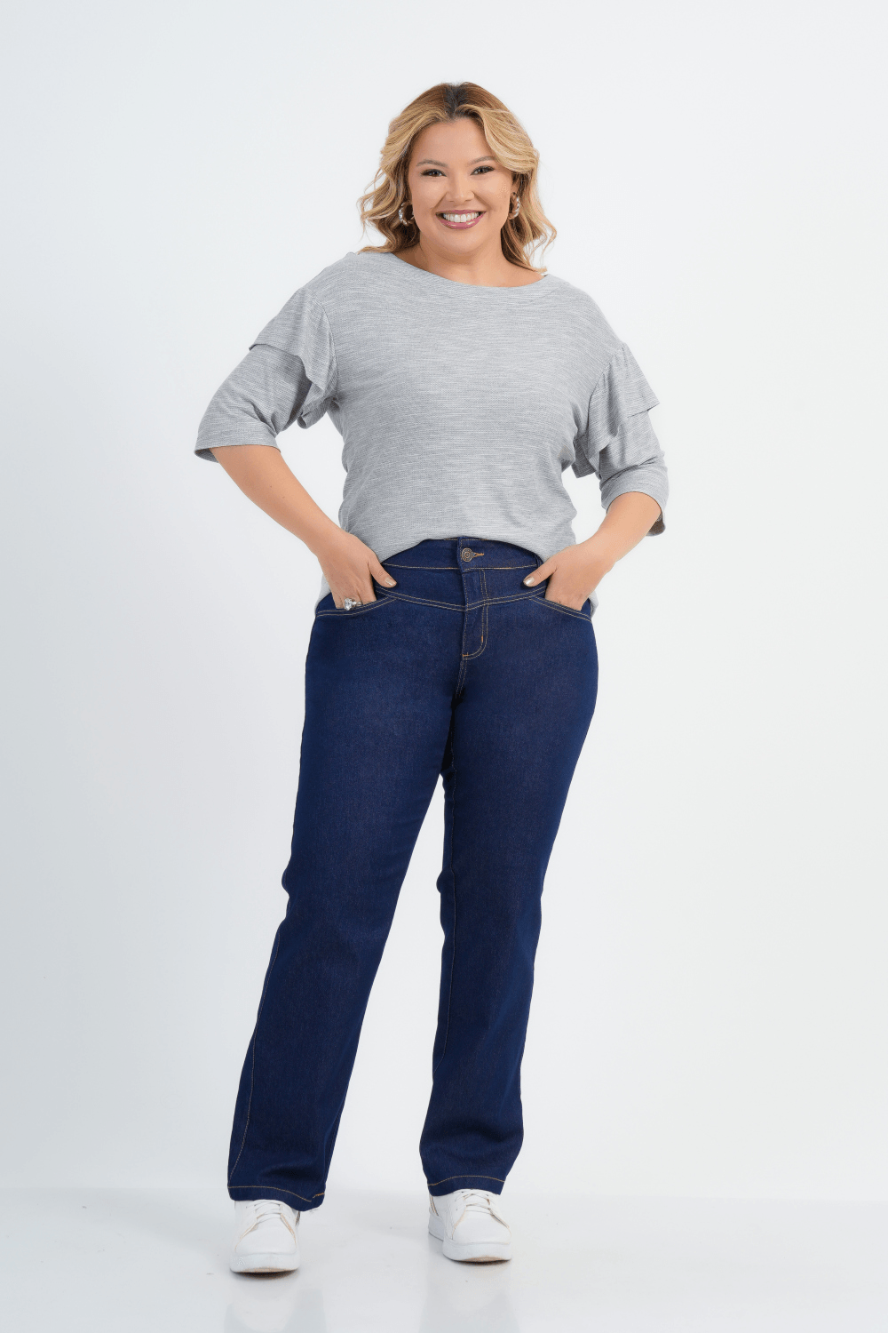 BLUSA PLUS SIZE FEMININO MANGA 3/4 TRICOT MESCLA