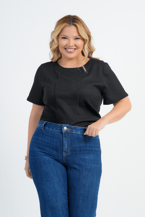 BLUSA PLUS SIZE FEMININO MANGA CURTA ARTESANIA