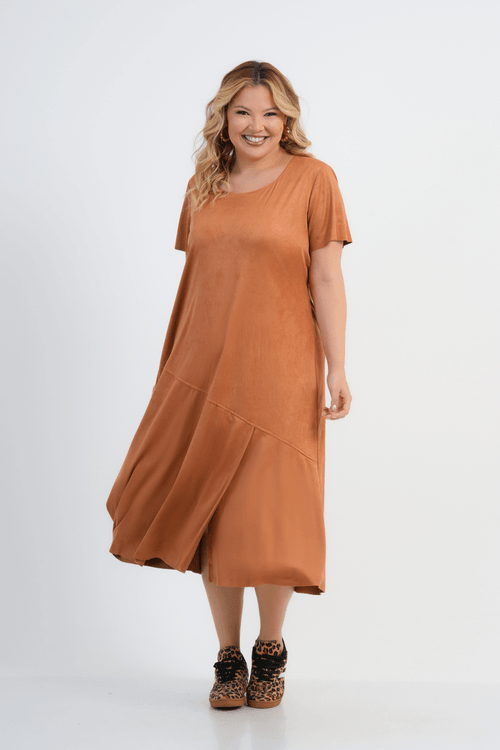 VESTIDO PLUS SIZE FEMININO MIDI SUEDE SERENO