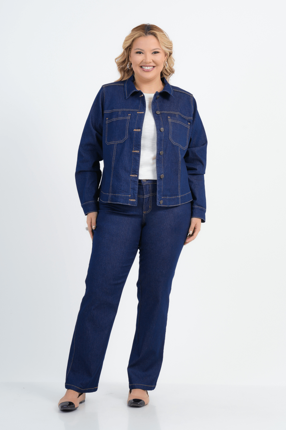 JAQUETA PLUS SIZE FEMININO MANGA LONGA JEANS CLAIRE