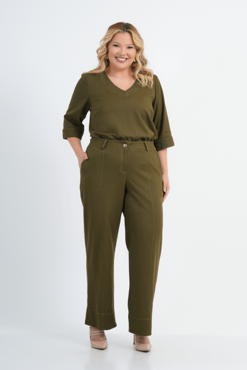 BLUSA PLUS SIZE FEMININO MANGA 3/4 LINHO CAPPUCCINO