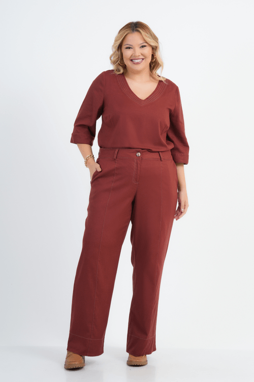 BLUSA PLUS SIZE FEMININO MANGA 3/4 LINHO CAPPUCCINO