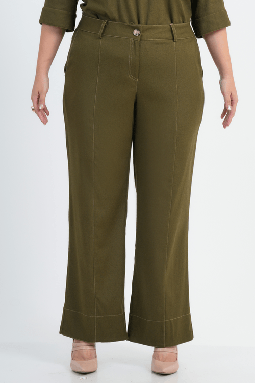 CALÇA PLUS SIZE FEMININO PANTALONA LINHO CAPPUCCINO