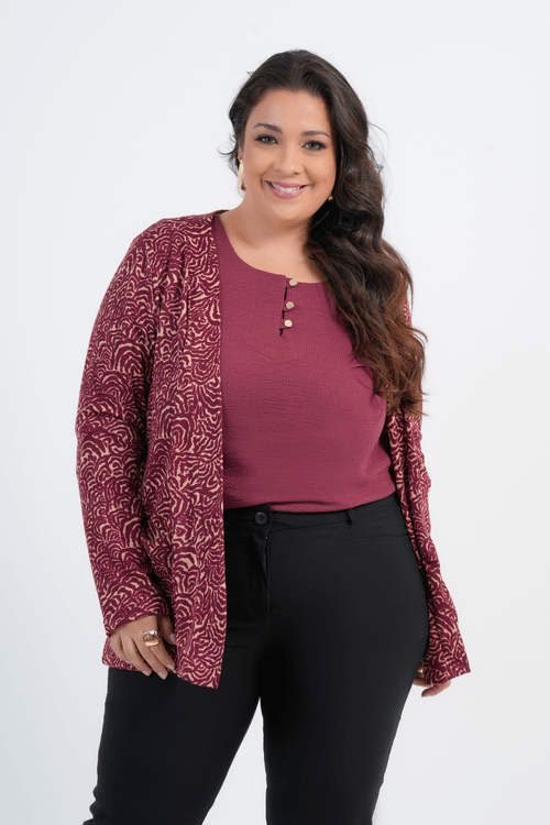 CARDIGÃ PLUS SIZE FEMININO MANGA LONGA SINUOSO