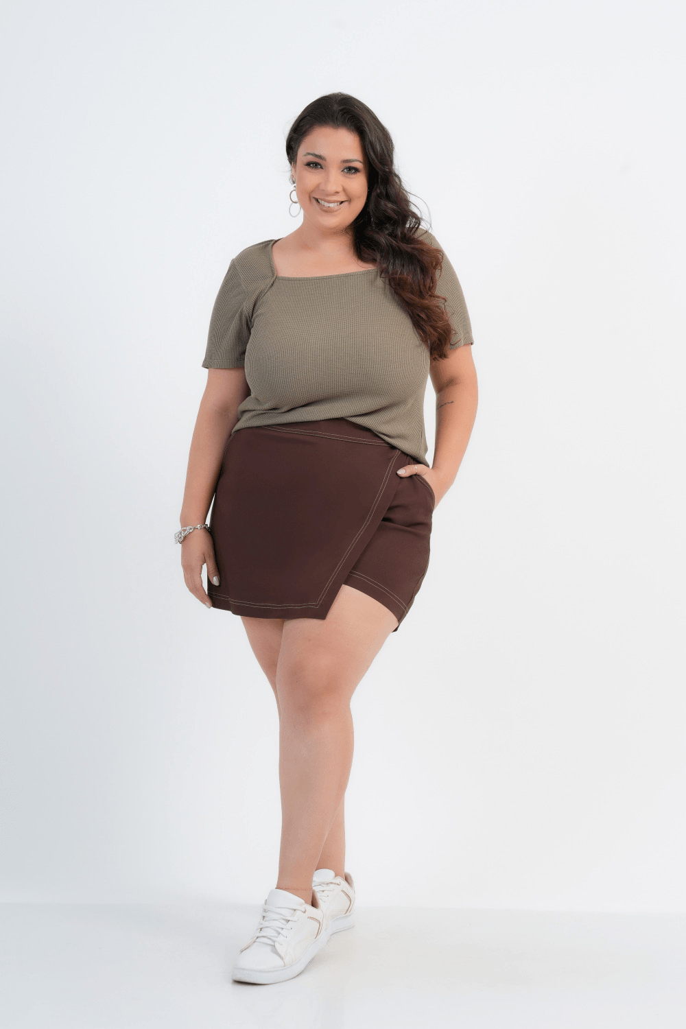 BLUSA PLUS SIZE FEMININO MANGA CURTA CANELA