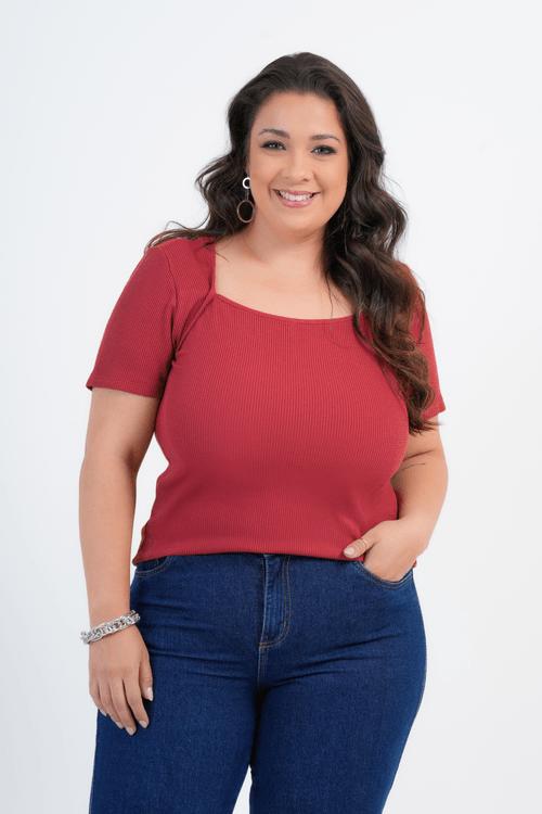 BLUSA PLUS SIZE FEMININO MANGA CURTA CANELA