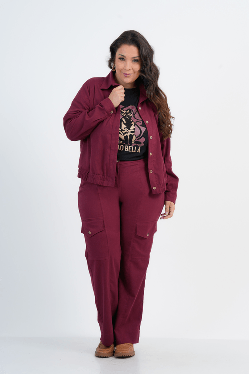 CALÇA PLUS SIZE FEMININO RETA LINHO INTUIÇÃO