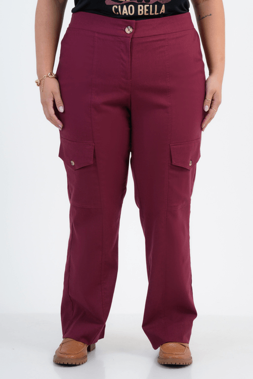 CALÇA PLUS SIZE FEMININO RETA LINHO INTUIÇÃO