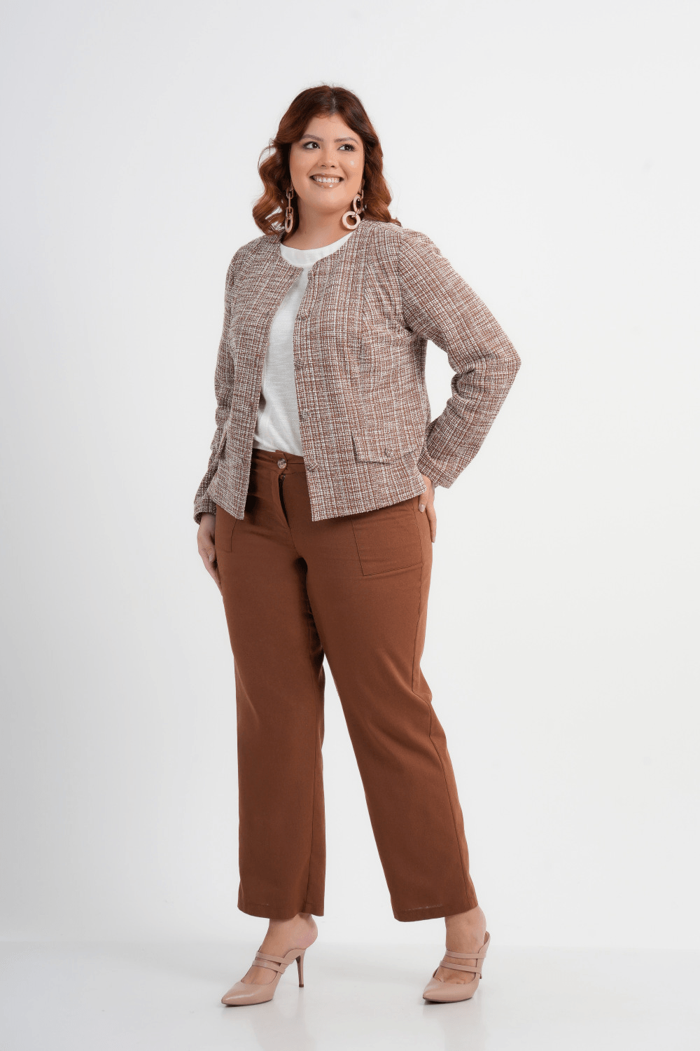 CASACO PLUS SIZE FEMININO MANGA LONGA TWEED CLASSIC - Program Moda