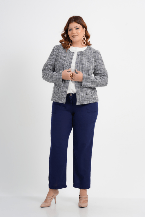 CASACO PLUS SIZE FEMININO MANGA LONGA TWEED CLASSIC