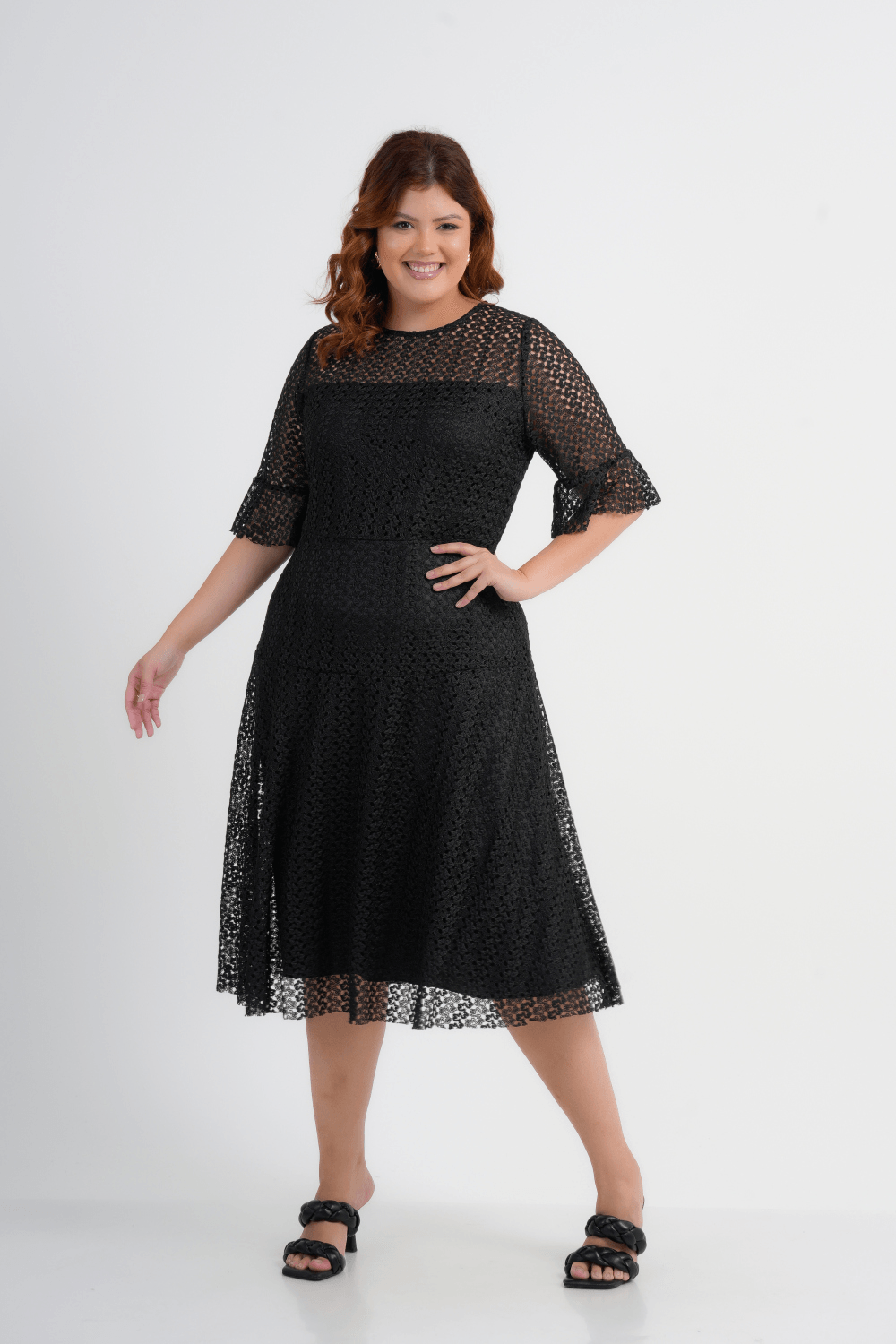 VESTIDO PLUS SIZE FEMININO MIDI RENDA ANGÉLICA