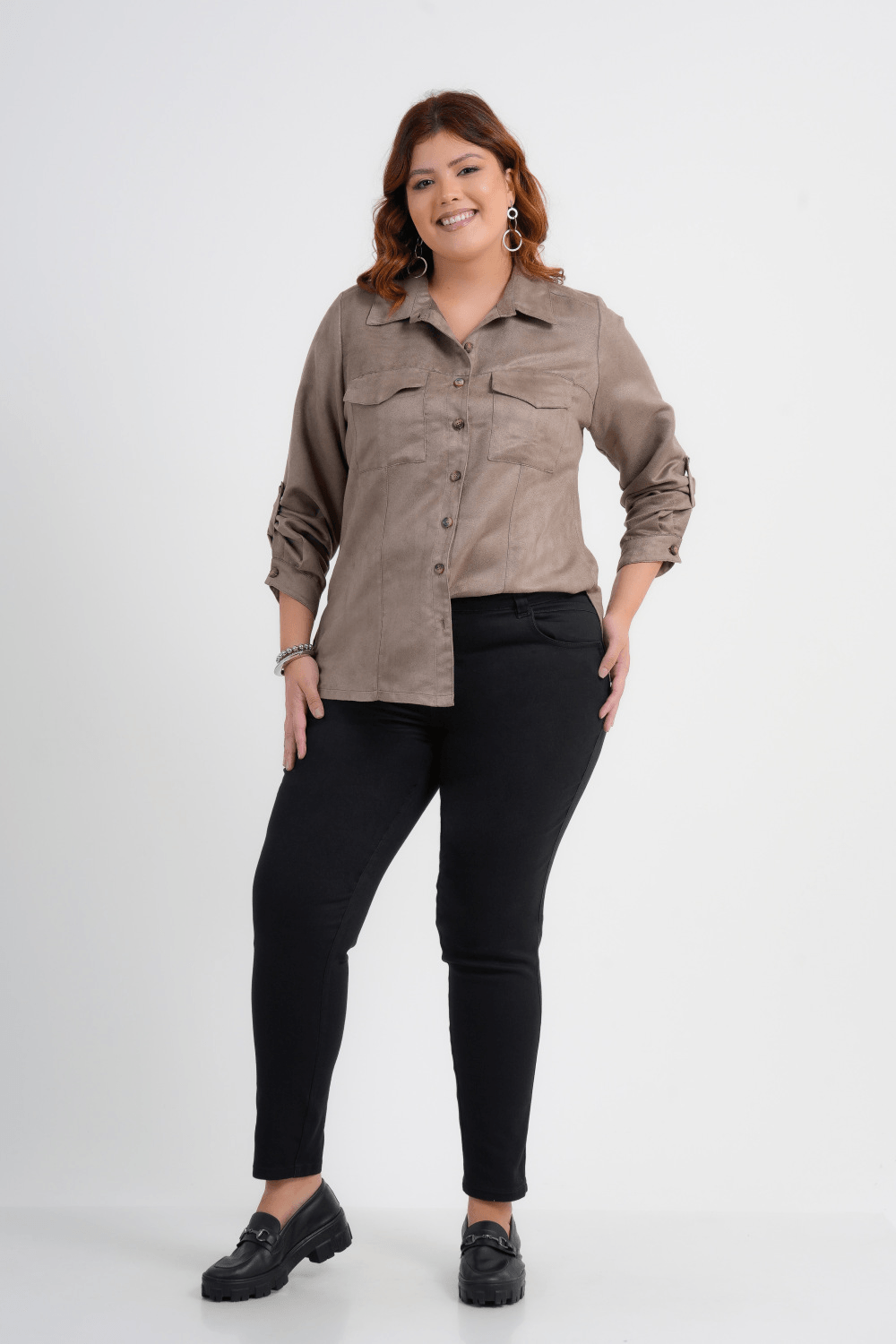 CAMISÃO PLUS SIZE FEMININO MANGA LONGA SUEDE RAFFINATO