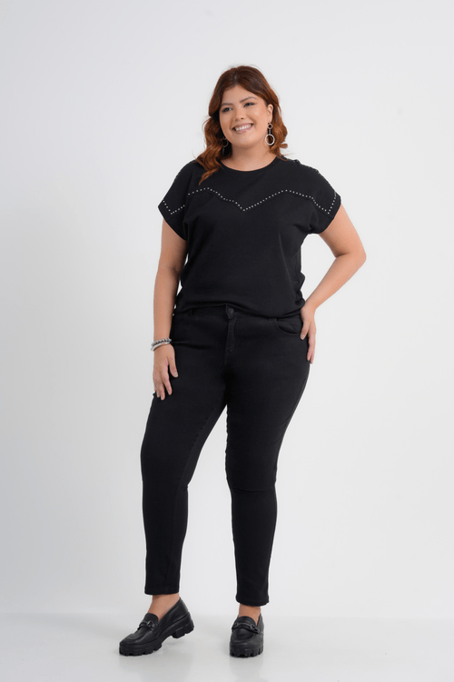 CALÇA PLUS SIZE FEMININO SKINNY SARJA CAFÉ