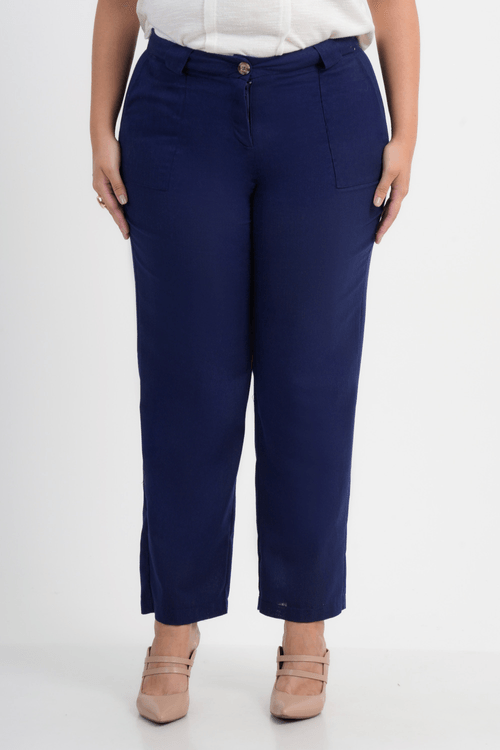 CALÇA PLUS SIZE FEMININO RETA LINHO GIRASSOL