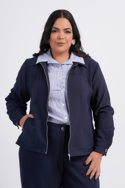 JAQUETA PLUS SIZE FEMININO MANGA LONGA ALFAIATARIA ABRIGO