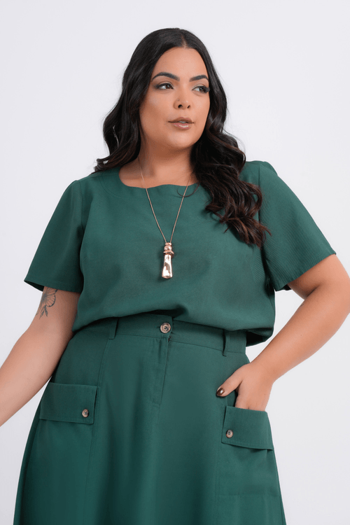BLUSA PLUS SIZE FEMININO MANGA CURTA ALFAIATARIA PETRÓPOLIS