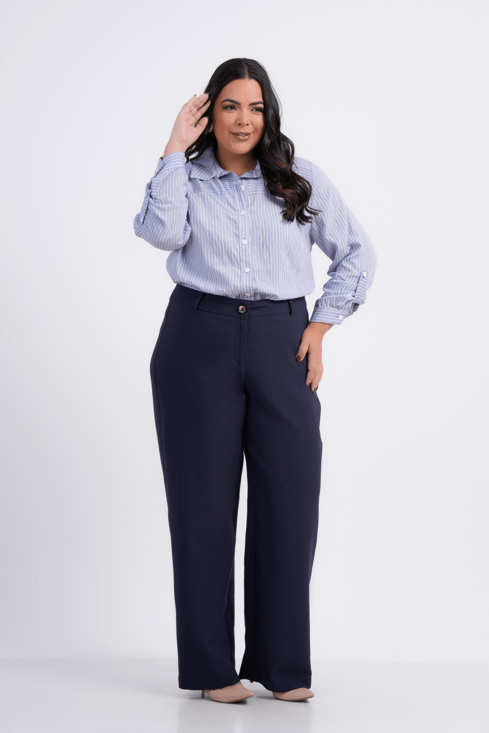 CAMISÃO PLUS SIZE FEMININO MANGA LONGA LISTRADO REPOUSO