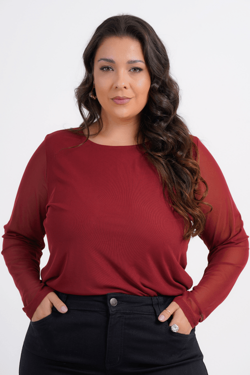 BLUSA PLUS SIZE FEMININO MANGA LONGA TULE VITRAL