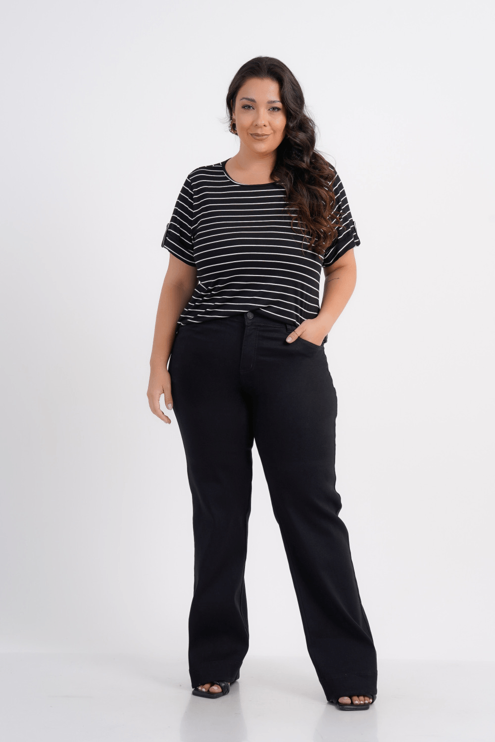 BLUSA PLUS SIZE FEMININO MANGA CURTA LISTRADA LINEAR