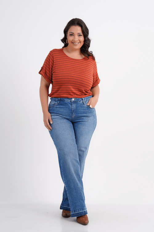 BLUSA PLUS SIZE FEMININO MANGA CURTA LINEAR