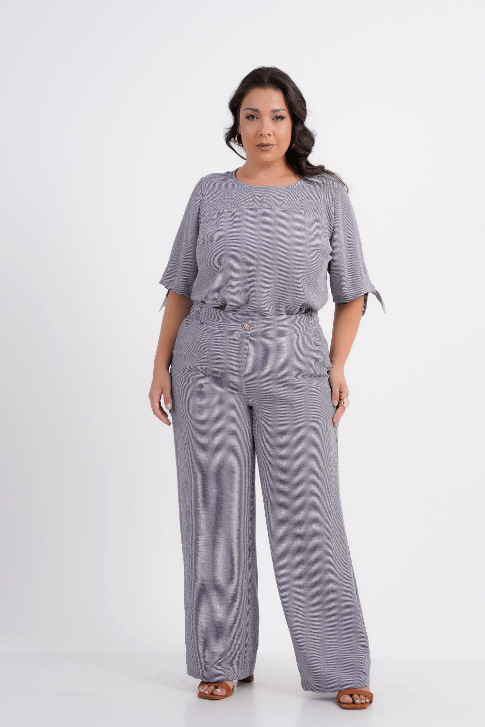 CALÇA PLUS SIZE FEMININO PANTALONA LISTRADO SANDY