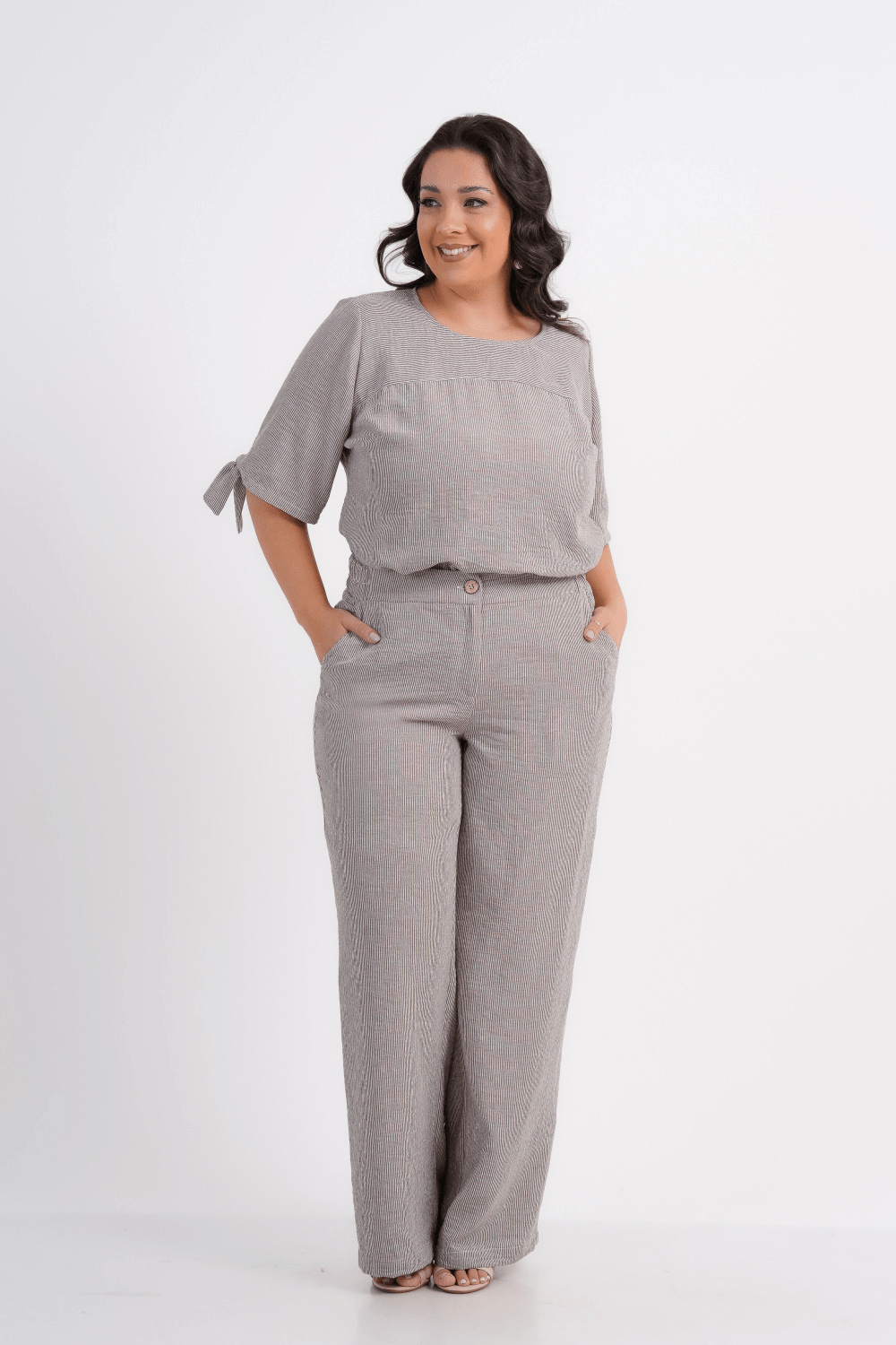 CALÇA PLUS SIZE FEMININO PANTALONA LISTRADO SANDY