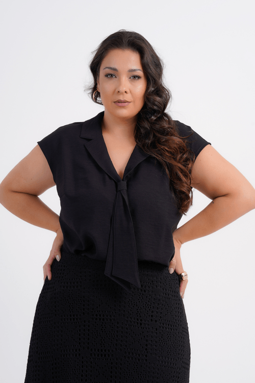BLUSA PLUS SIZE FEMININO MANGA CURTA ALFAIATARIA LACET